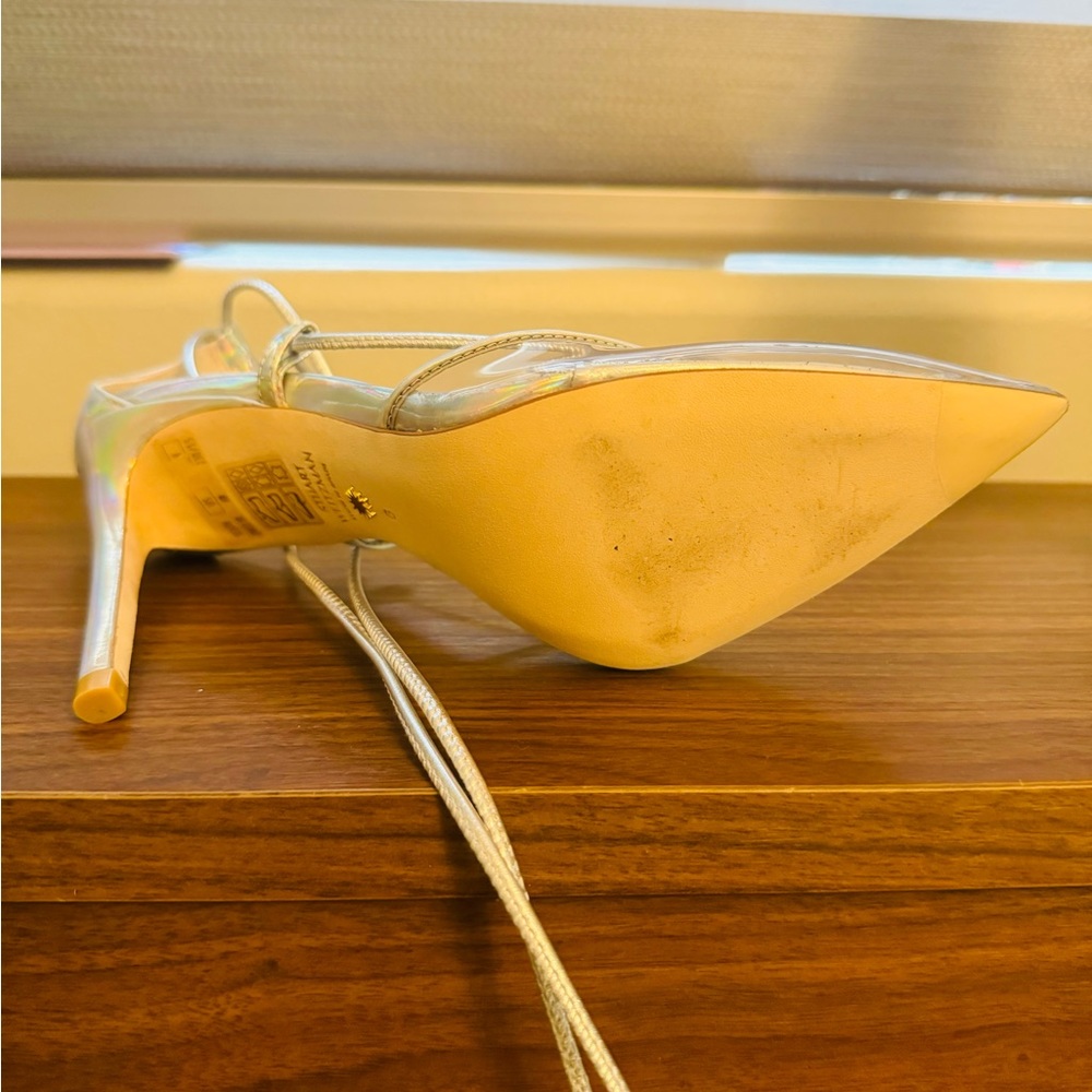 Stuart Weitzman Stuart Lace-Up Point Toe Stiletto Pump in Silver/Clear - Picture 5 of 6